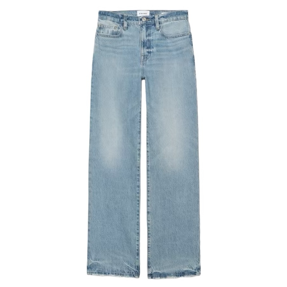 FRAME Denim Le Jane Crop High Rise Straight in Rhode Grind Wash (Light Blue)